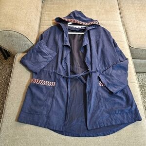 Umgee Dark Blue Pink Hem Boho Oversized Casual Jacket/Coat Size Small